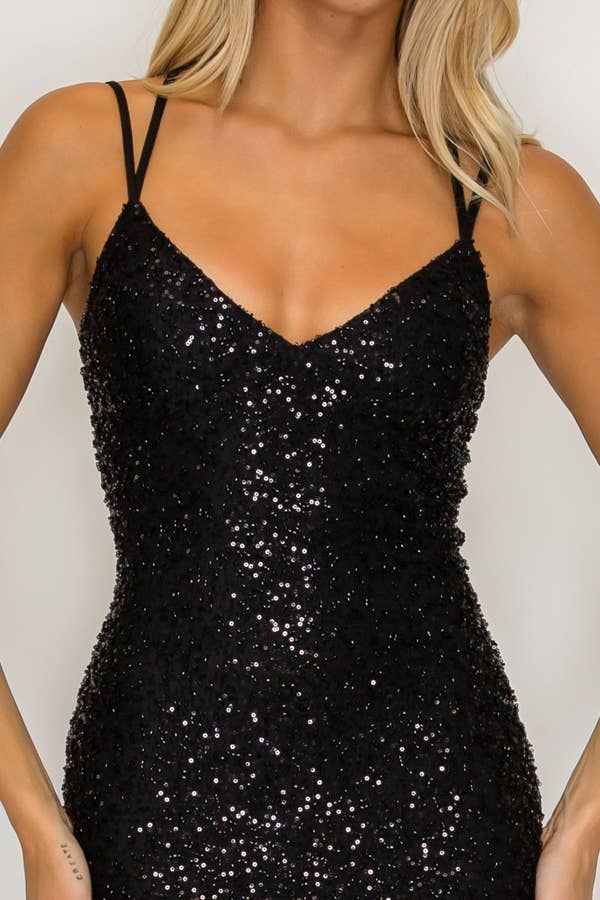 CD30385-1: BEADED V-NECK CROSSBACK MINI