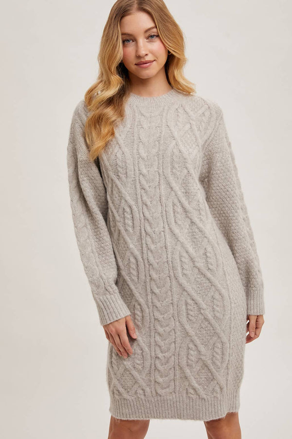 CABLE KNIT SWEATER MIDI DRESS