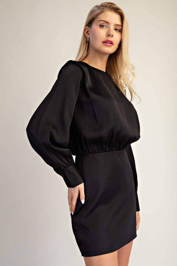 Round Neck Shoulder Pad Mini Dress