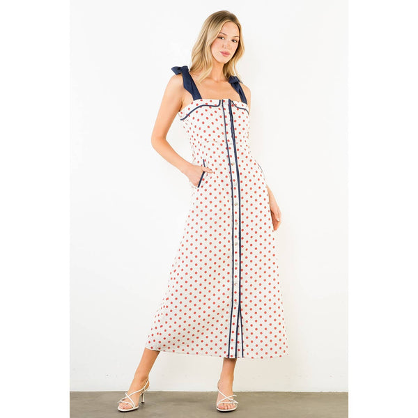 Polkadot Dress With Shoulder Strap Tie