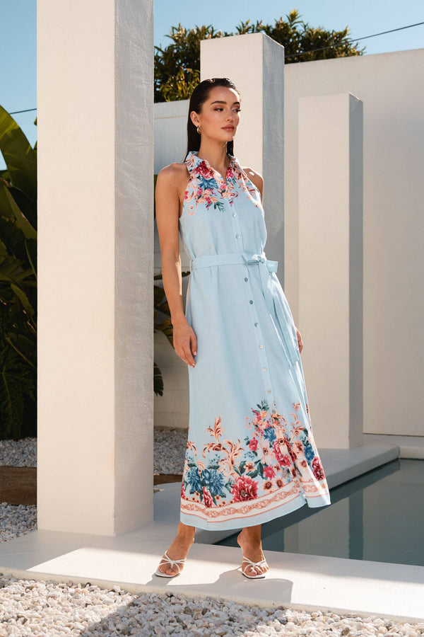 Floral Button Sleeveless Maxi Dress