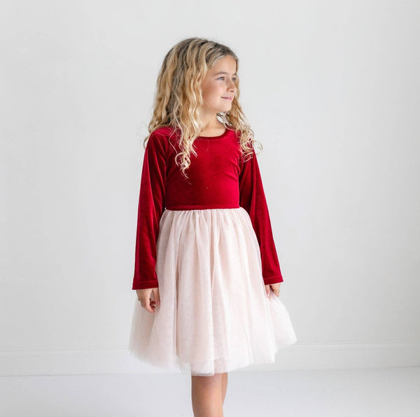 Girls Red Velvet Tulle Fancy Holiday Winter Party Dress
