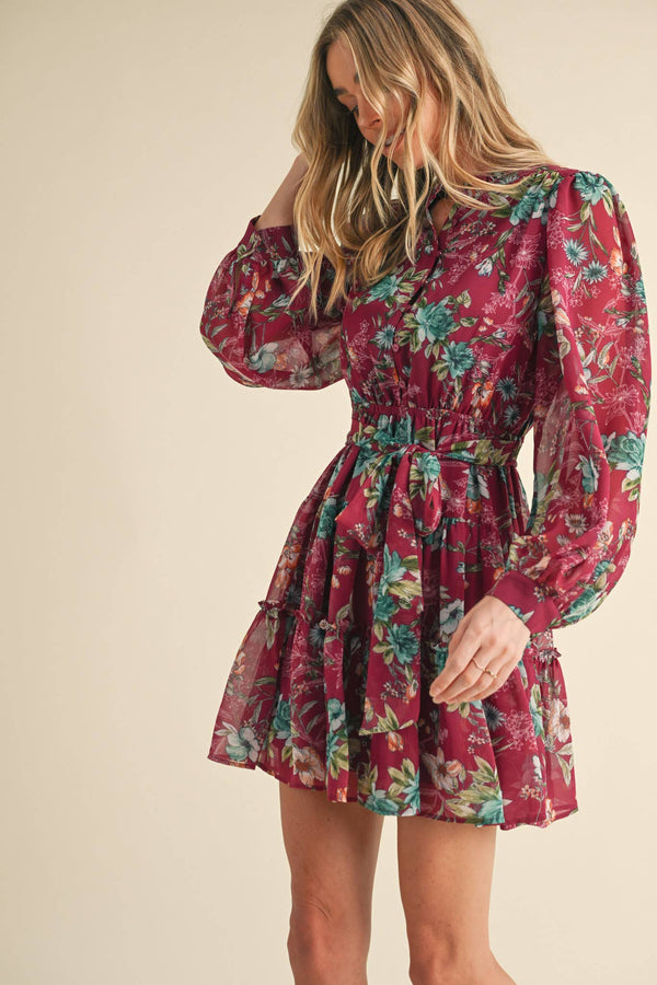 EXCLUSIVE PRINT PUFF SLEEVE BUTTON DOWN MINI DRESS MDR3762