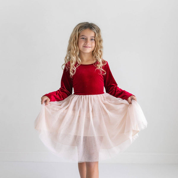 Girls Red Velvet Tulle Fancy Holiday Winter Party Dress