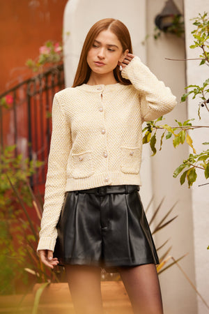 SWEATER KNIT CARDIGAN WITH PEARL BUTTONS