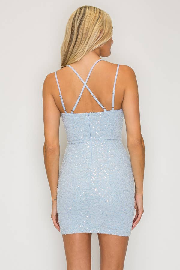 CD30385-1: BEADED V-NECK CROSSBACK MINI