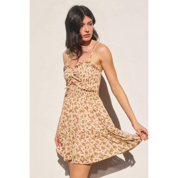 Floral Print Smocked Sweetheart Mini Dress