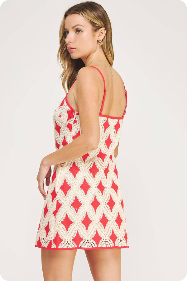 Contrast Diamond Crochet Mini Dress