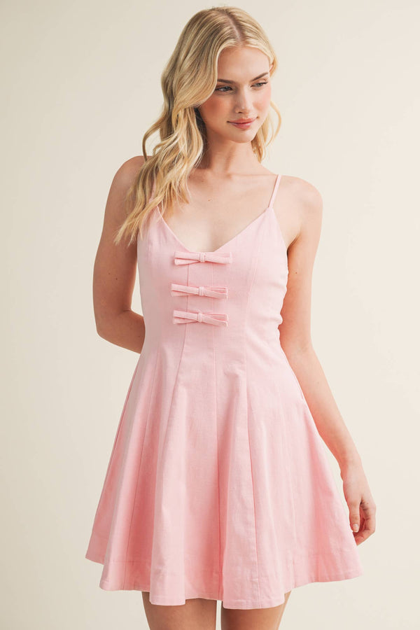 Seamed Bodice Triple Bow Mini Dress