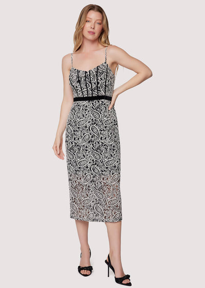 Mon Amour Midi Dress - Ivory Fall Paisley Lace Velvet Fit