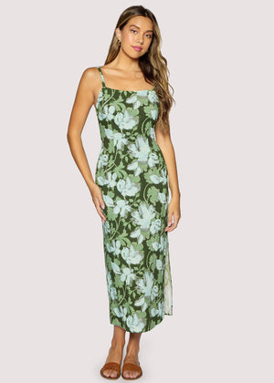 Petal Grove Maxi Dress - Linen Blend Floral Abstract