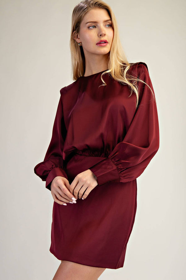 Round Neck Shoulder Pad Mini Dress