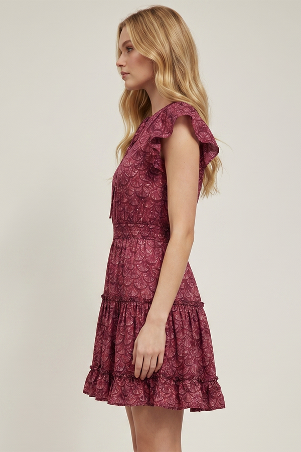 SCALLOPED PRINT TIERED MINI DRESS