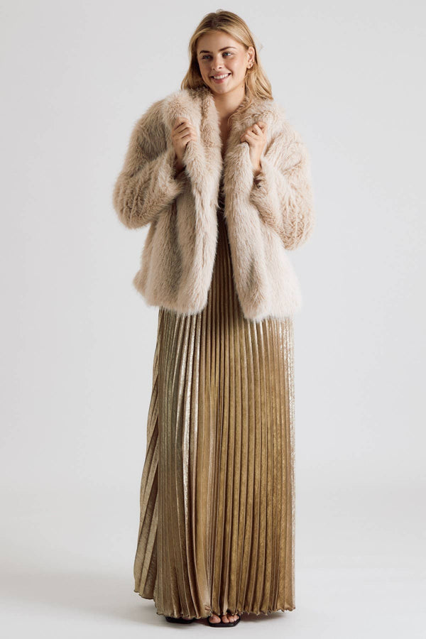 Long Sleeve Open Front Faux Fur Coat