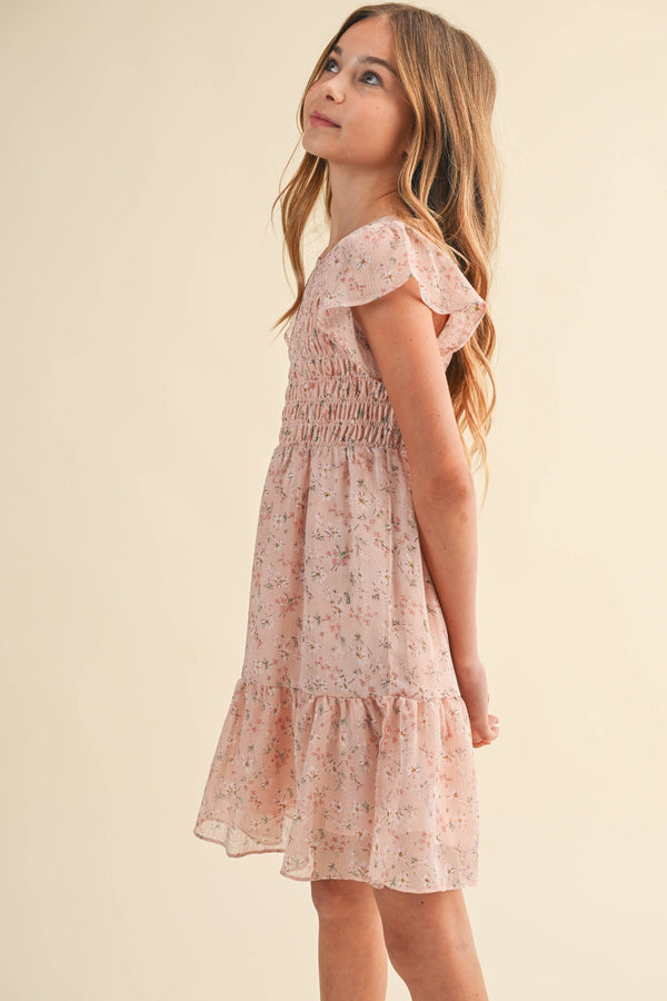 TWEEN KIDS GIRLS SMOCKED FLOUNCE DRESS
