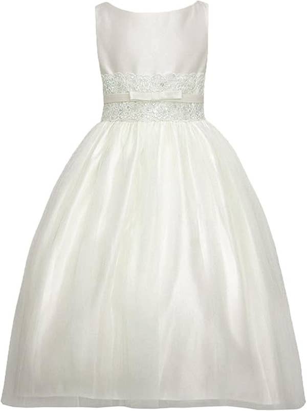 Vintage Metallic Lace & Tulle Flower Girl Pageant Dress
