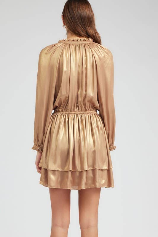 Gold Mini Dress W/ruffle Detail