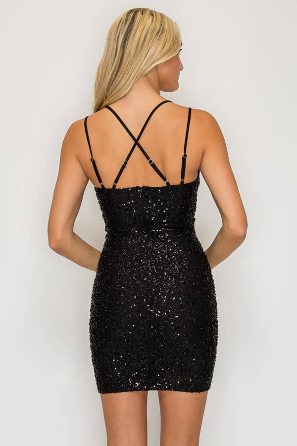CD30385-1: BEADED V-NECK CROSSBACK MINI