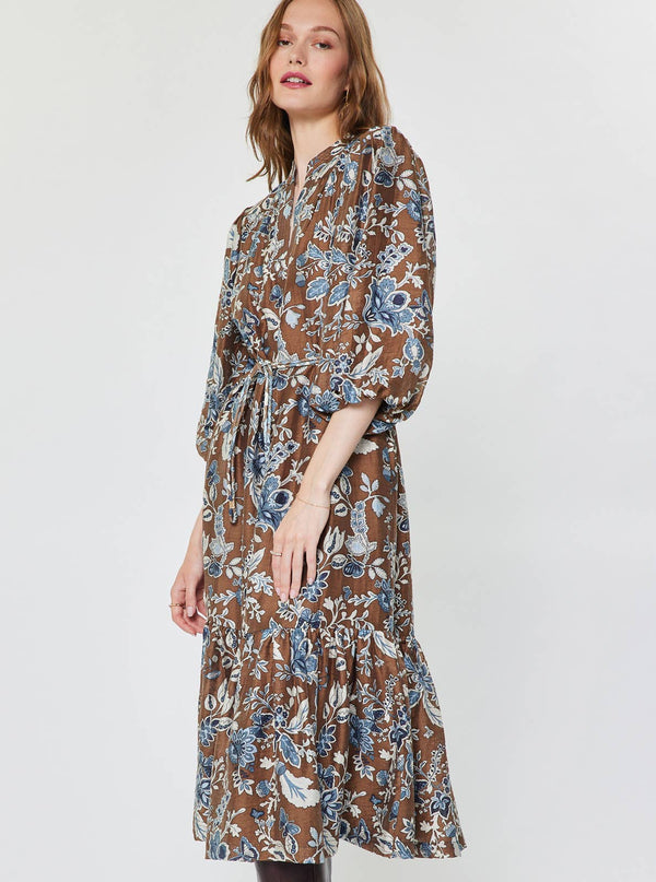 Botanical Printed Tiered Midi Dress