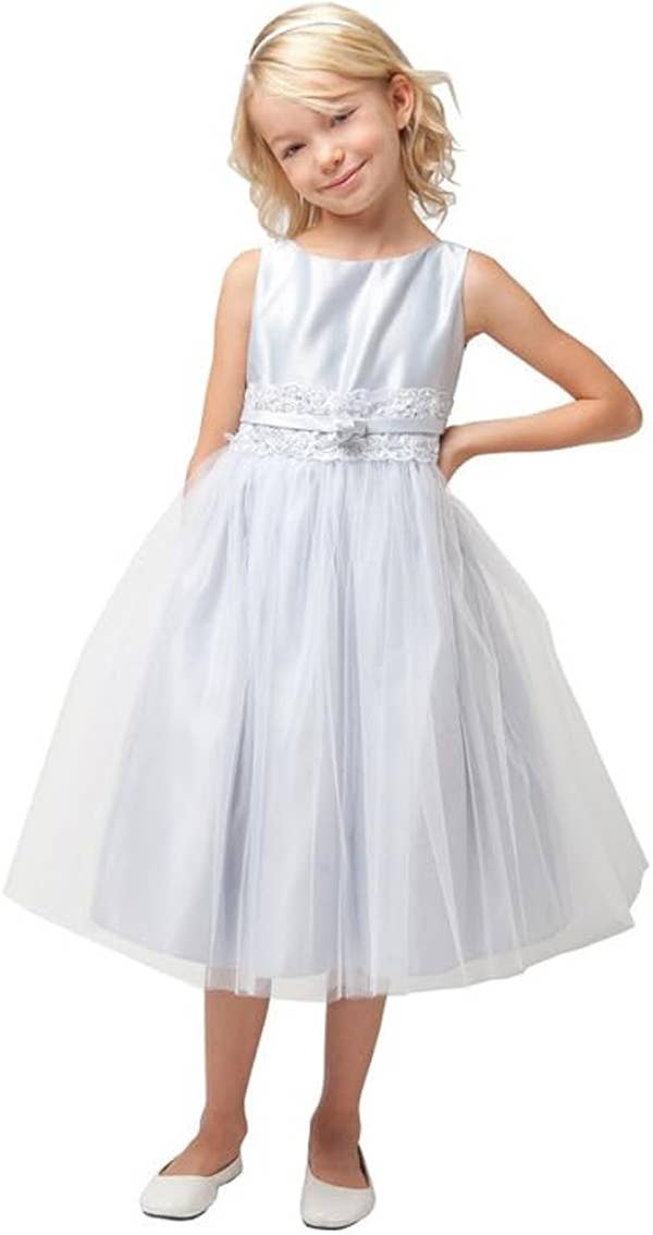 Vintage Metallic Lace & Tulle Flower Girl Pageant Dress