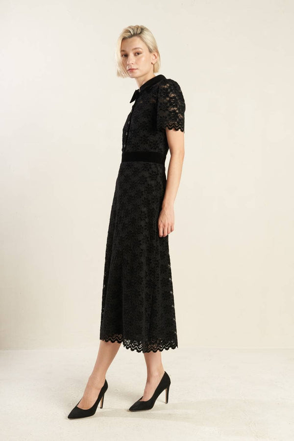 Black Woven Lace Midi Dress