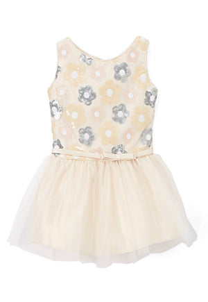 Floral Sequin Drop Waist Girls Dress