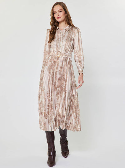 Floral Lace Pleated Midi Shirt Dress