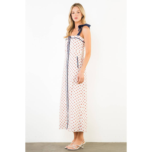 Polkadot Dress With Shoulder Strap Tie