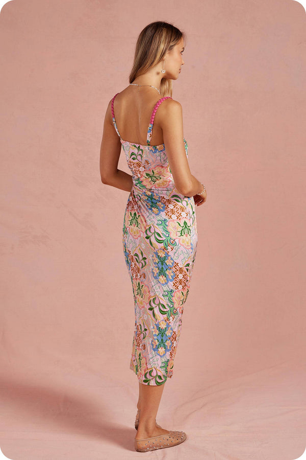 Garden Party Pleated Satin Midi Dress