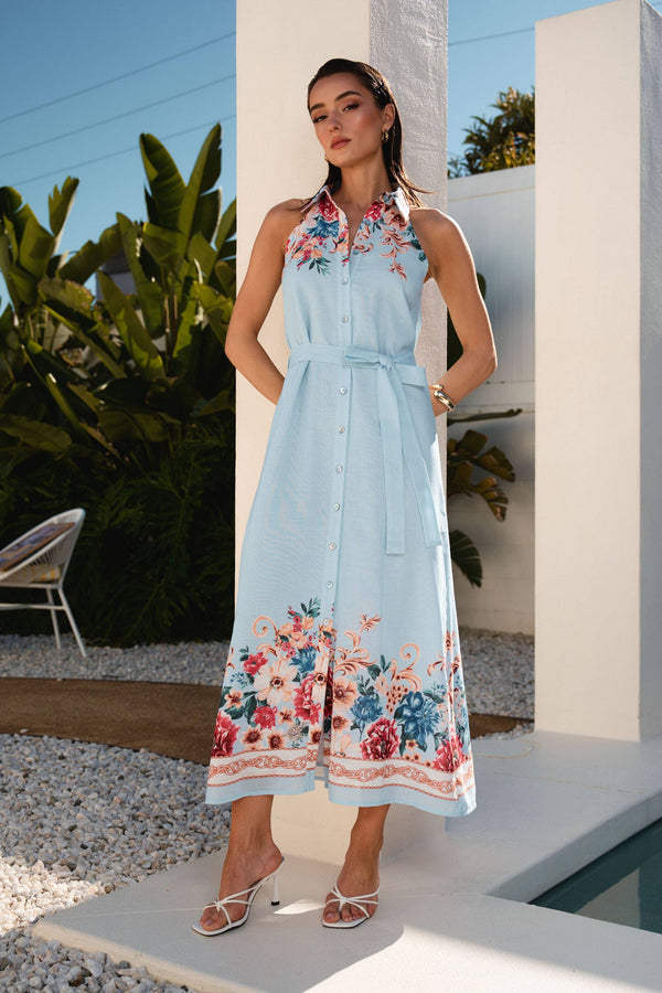 Floral Button Sleeveless Maxi Dress
