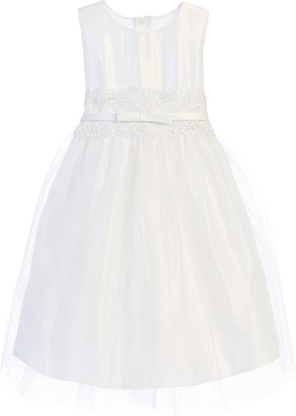 Vintage Metallic Lace & Tulle Flower Girl Pageant Dress