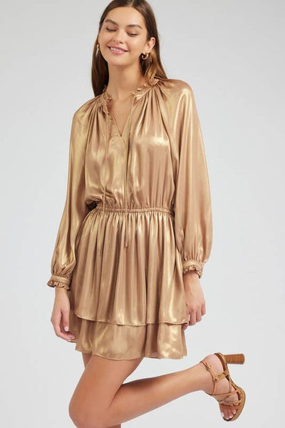 Gold Mini Dress W/ruffle Detail
