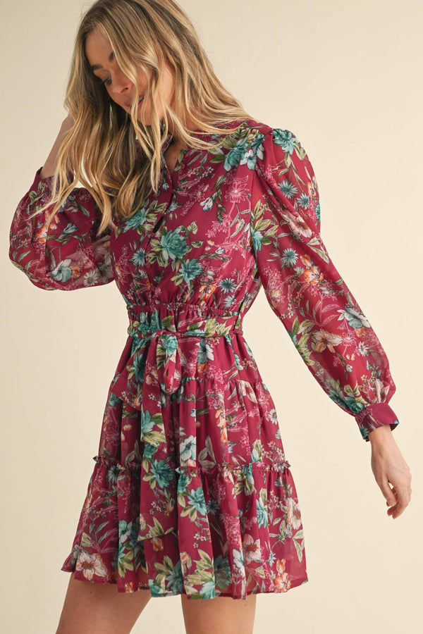 EXCLUSIVE PRINT PUFF SLEEVE BUTTON DOWN MINI DRESS MDR3762