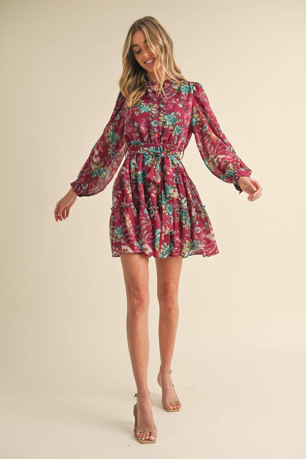 EXCLUSIVE PRINT PUFF SLEEVE BUTTON DOWN MINI DRESS MDR3762