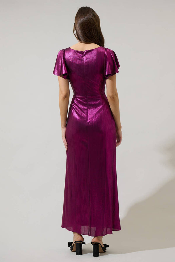 Rina Metallic Aspen Short Sleeve Maxi Dress