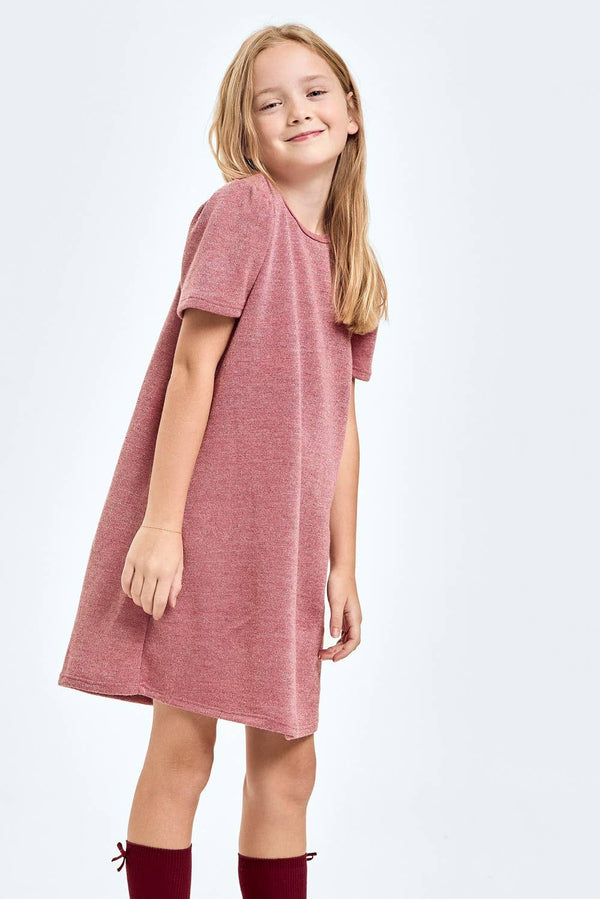 Mink Lurex Puff Sleeves Dress