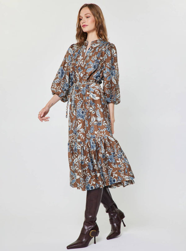 Botanical Printed Tiered Midi Dress