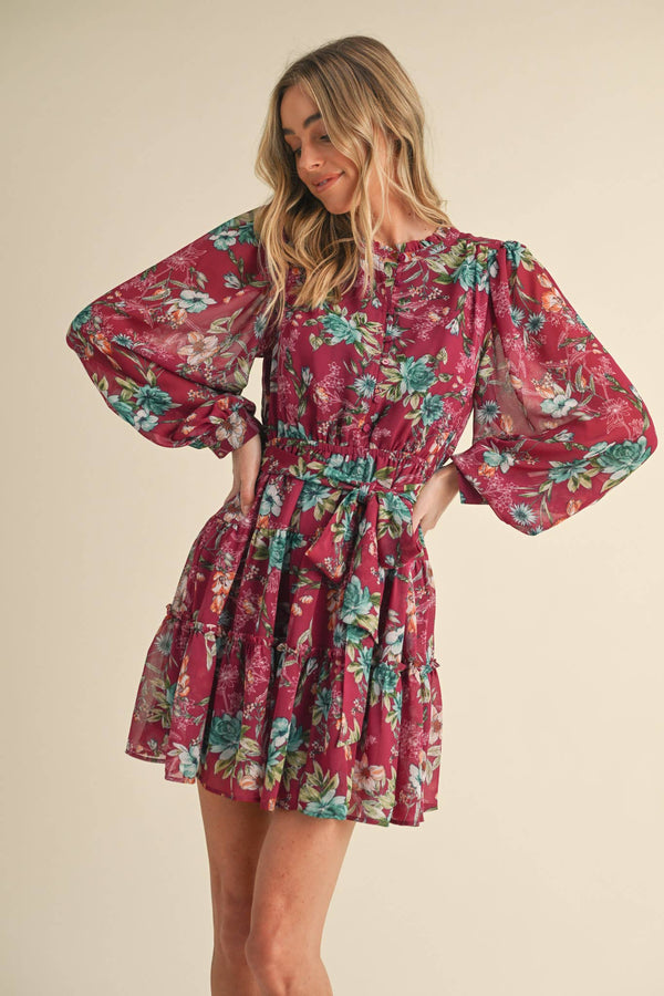EXCLUSIVE PRINT PUFF SLEEVE BUTTON DOWN MINI DRESS MDR3762
