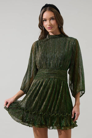 Senoviah Shiny Brett Ruffle Mini Dress