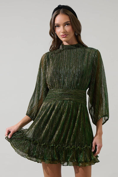 Senoviah Shiny Brett Ruffle Mini Dress