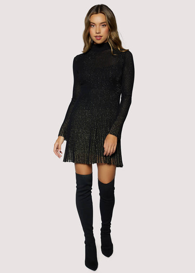 Treassures Of Light Mini Dress -Lurex Pleated Rib Sweater