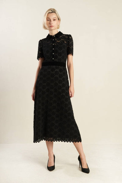 Black Woven Lace Midi Dress