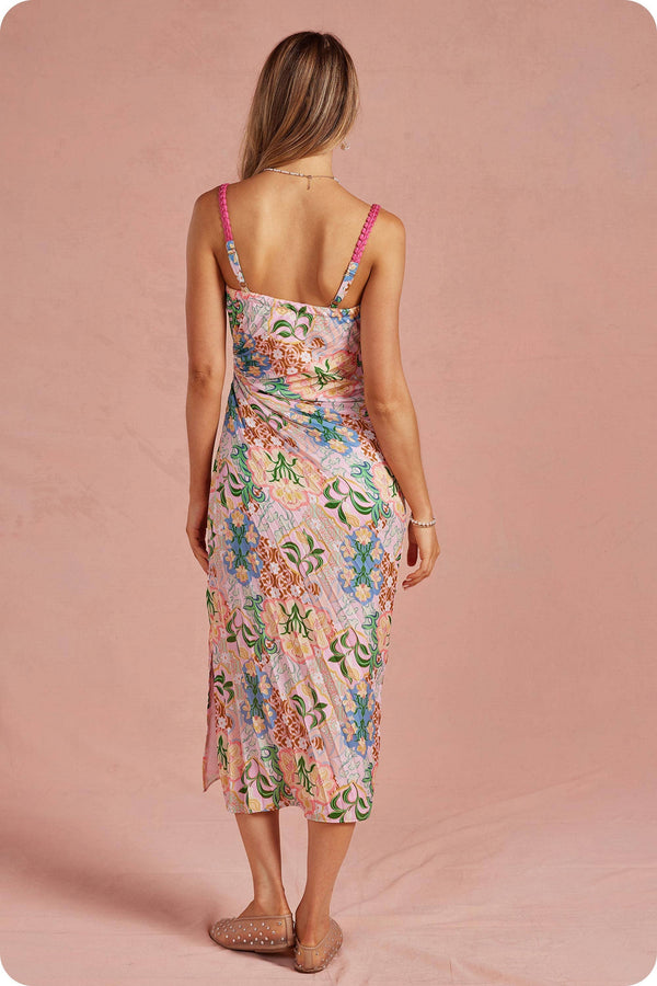 Garden Party Pleated Satin Midi Dress