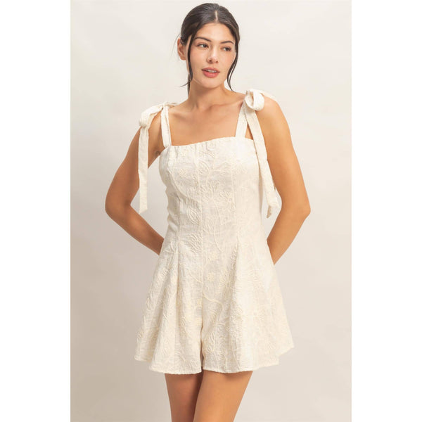Floral Embroidery Tie-Strap Romper