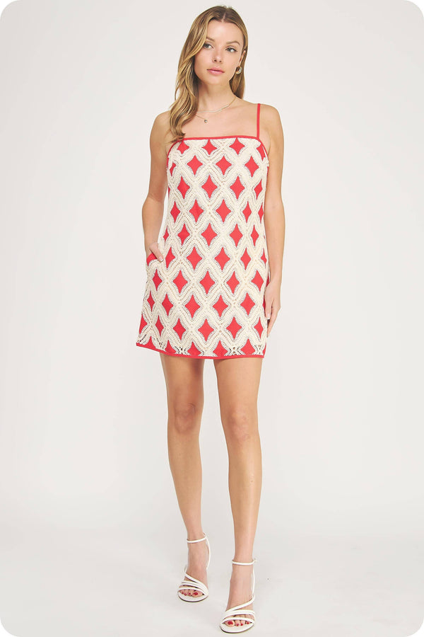 Contrast Diamond Crochet Mini Dress