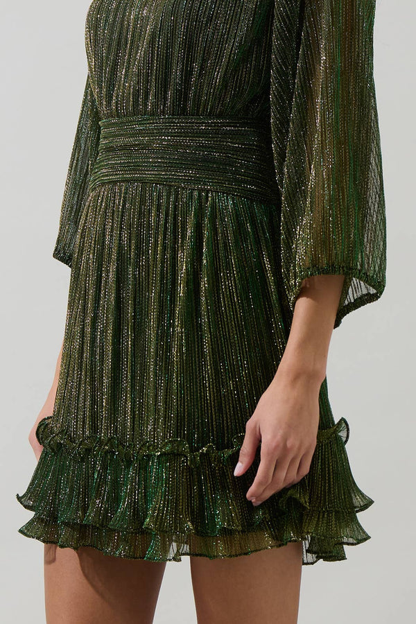 Senoviah Shiny Brett Ruffle Mini Dress