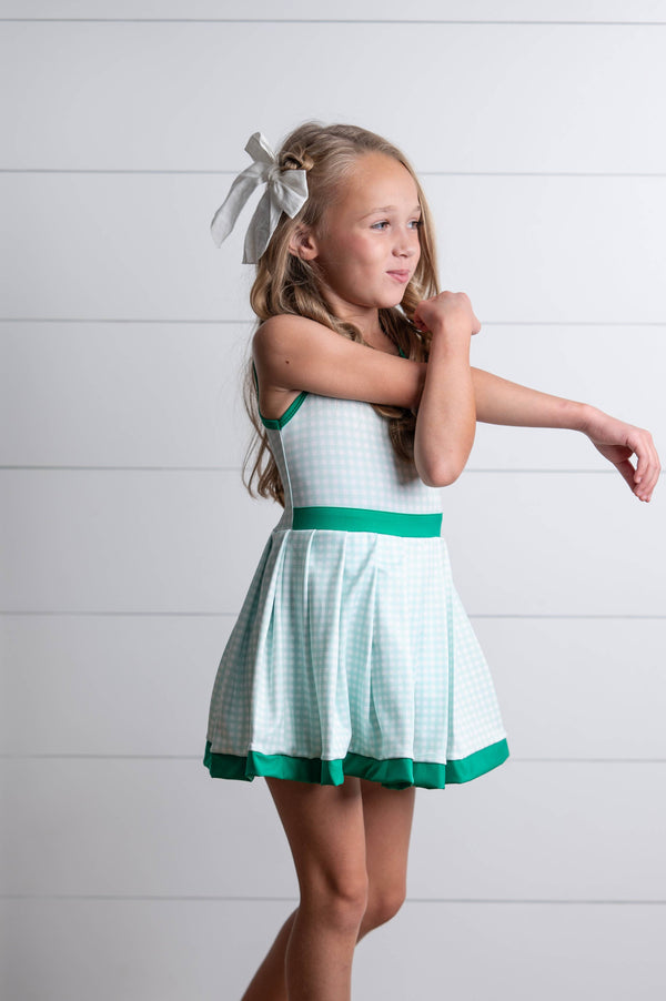 Girls Green Check Athletic Active Dress