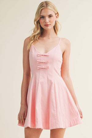 Seamed Bodice Triple Bow Mini Dress