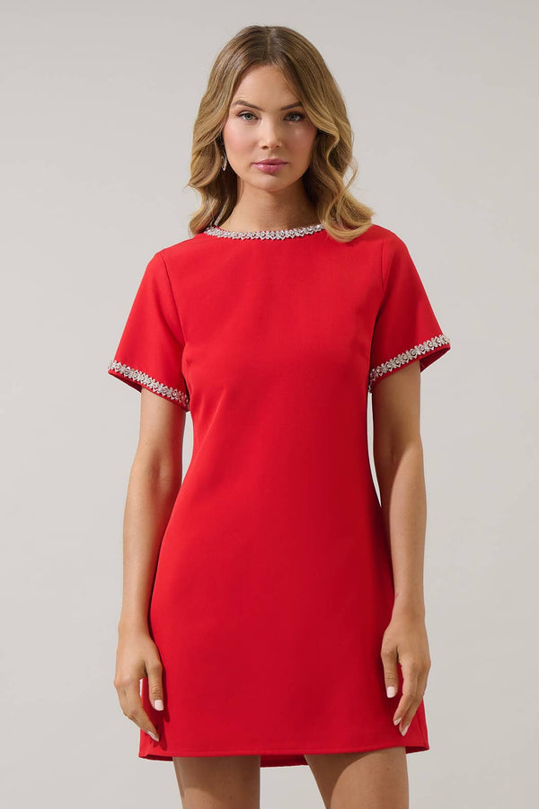Kaitlyn Rhinestone Shift Mini Dress