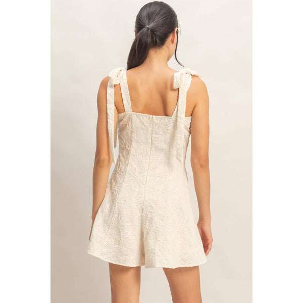 Floral Embroidery Tie-Strap Romper